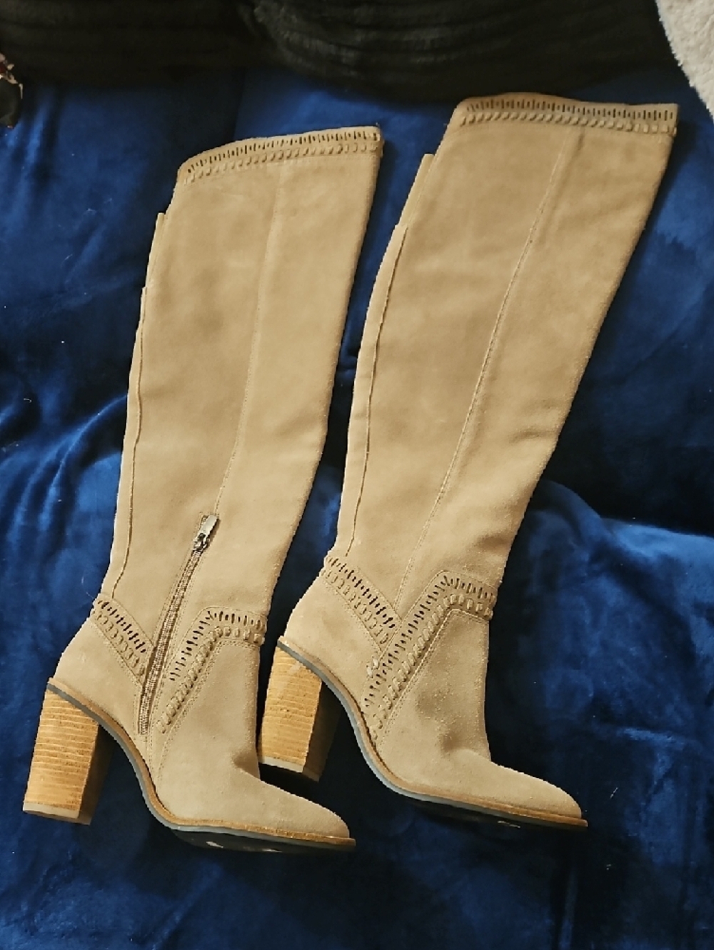 Vince Camuto Tan Suede Over-the-Knee Block Heel Boots - Picture 3 of 4